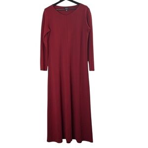 EILEEN FISHER Full Length Maxi Long Sleeves Round Neck Dress Front Seam Size S